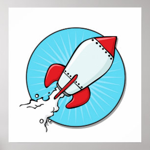 漫画ロケット船デザイン ポスター