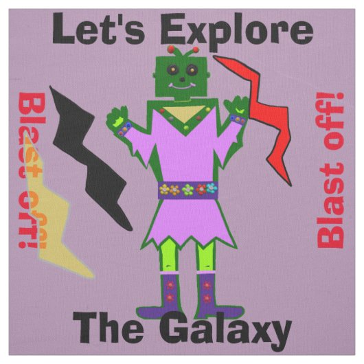 漫画ロボットガールエイリアンブラストオフパープル ファブリック (見本)