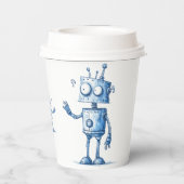 漫画ロボットコーヒーカップ – Tech Buddy To Go 紙コップ (裏面)