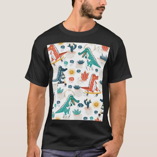 漫画ワニ:ヴィンテージ壁紙 Tシャツ (正面)