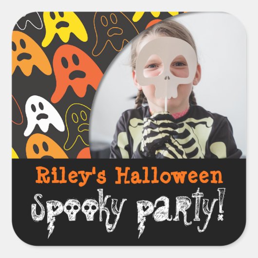 漫画不気味幽霊たちキッドのハローウィンパーティ写真 スクエアシール (正面)