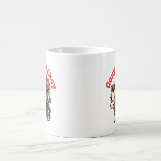 漫画中国のの新年の馬と少女 コーヒーマグカップ (中央)