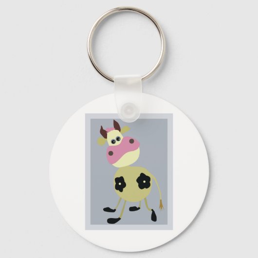 漫画予測できな牛おもしろい農動物 キーホルダー (正面)