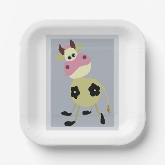 漫画予測できな牛おもしろい農動物 ペーパープレート (正面)