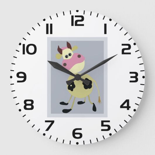 漫画予測できな牛おもしろい農動物 ラージ壁時計 (正面)