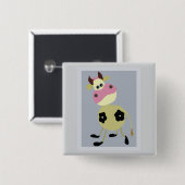 漫画予測できな牛おもしろい農動物 缶バッジ (正面&裏面)