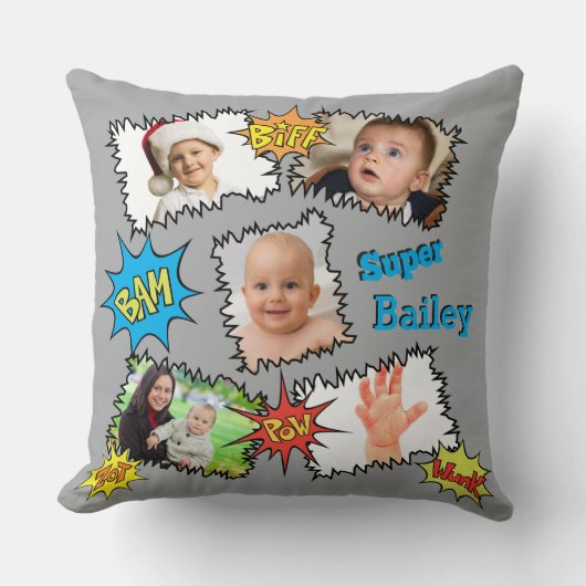 漫画写真コラージュ音声バブルBam Wunk Zot クッション (正面)