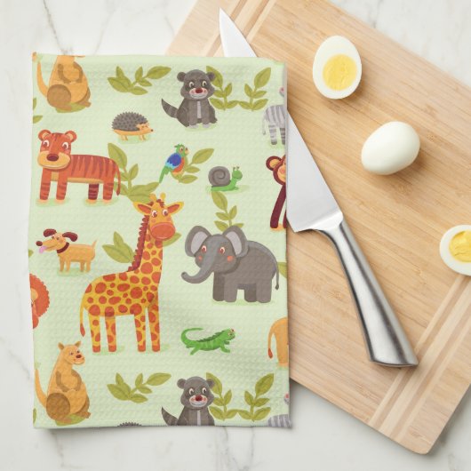 漫画動物が付いているパターン キッチンタオル (四つ折り)