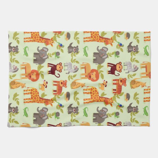 漫画動物が付いているパターン キッチンタオル (横)