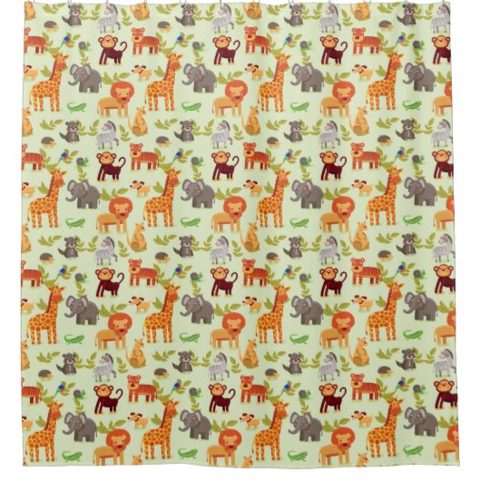 漫画動物が付いているパターン シャワーカーテン (正面)