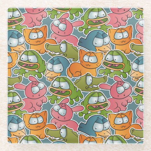 漫画動物が付いているヴィンテージパターン ガラスコースター (正面)