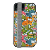 漫画動物が付いているヴィンテージパターン INCIPIO iPhoneウォレットケース (フォリオ裏面)