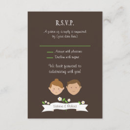 漫画図解入りの、写真付きのカップルポートレート結婚ズ 出欠カード