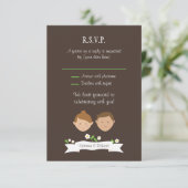 漫画図解入りの、写真付きのカップルポートレート結婚ズ 出欠カード (スタンド正面)