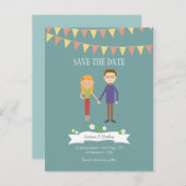 漫画図解入りの、写真付きのカップルポートレート結婚ズ 案内ポストカード (正面/裏面)