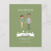 漫画図解入りの、写真付きのカップルポートレート結婚ズ 案内ポストカード (正面)