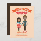 漫画図解入りの、写真付きのカップルポートレート結婚ズ 案内ポストカード (正面/裏面)