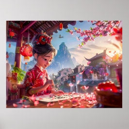 漫画女書の子の書道5月 ポスター