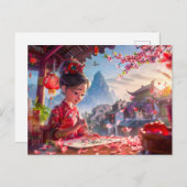 漫画女書の子の書道5月 ポストカード (正面/裏面)