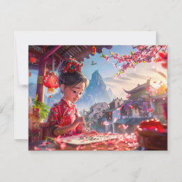 漫画女書の子の書道5月 ポストカード