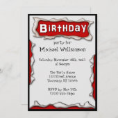 漫画引き裂かれた紙レッド誕生日招待状 招待状 (正面/裏面)