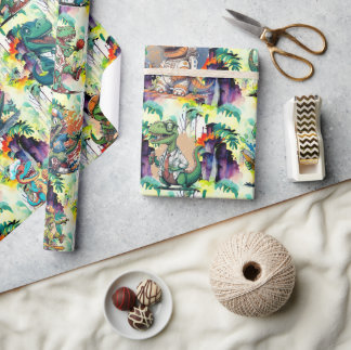 漫画恐竜バースデーパーティー漫画トレックス ラッピングペーパー