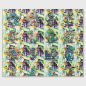 漫画恐竜バースデーパーティー漫画トレックス ラッピングペーパー (フラット)