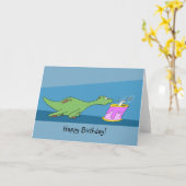 漫画恐竜誕生日 カード (黄色い花)