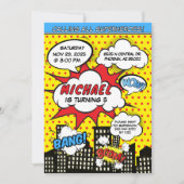 漫画招待状スーパーヒーロー誕生日パーティー 招待状 (正面)