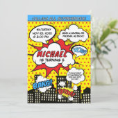 漫画招待状スーパーヒーロー誕生日パーティー 招待状 (スタンド正面)