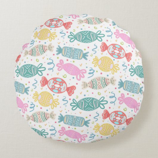 漫画数々の色のフェスティバル菓子 ラウンドクッション (正面)