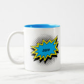 漫画本のスタイルのカラフルな一流の青 ツートーンマグカップ (左)