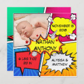 漫画本のスーパーヒーローの誕生の発表 案内状 (正面/裏面)