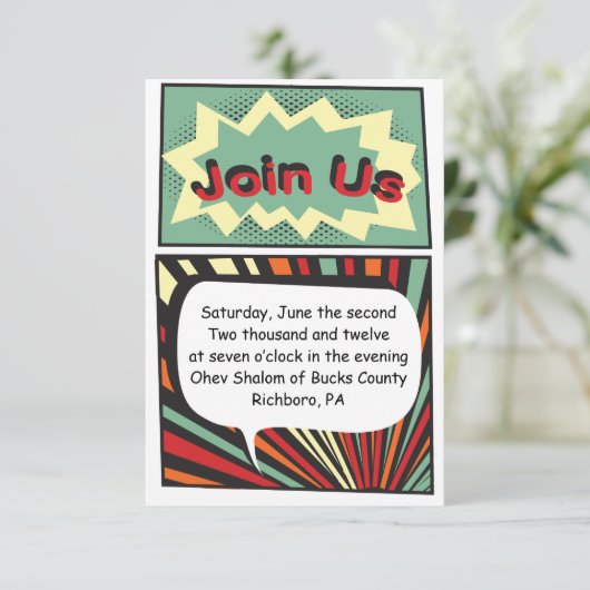 漫画本のバーの（ユダヤ教の）バル・ミツバーの披露宴パーティーカード 招待状 (スタンド正面)