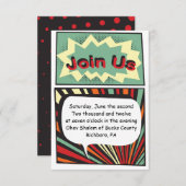 漫画本のバーの(ユダヤ教の)バル・ミツバーの披露宴パーティーカード 招待状 (正面/裏面)