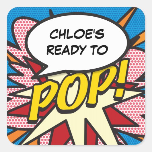 漫画本の準備ポップ・アートの!赤ちゃんシャワー散水 スクエアシール (正面)