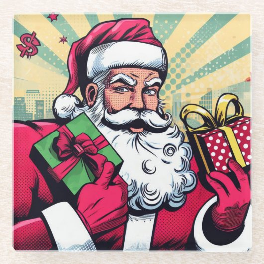 漫画本サンタ/クリスマス ガラスコースター (正面)