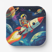 漫画本スタイル少年ロケットに宇宙 ペーパープレート (正面)