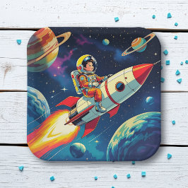 漫画本スタイル少年ロケットに宇宙 ペーパープレート