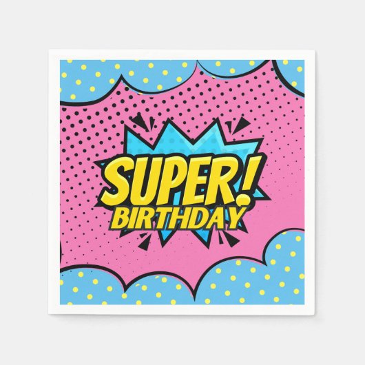 漫画本スーパーヒーローガールバースデー スタンダードカクテルナプキン (正面)