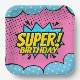漫画本スーパーヒーローガールバースデー ペーパープレート