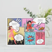 漫画本スーパーヒーロー女の子の赤ちゃんシャワー 招待状 (スタンド正面)