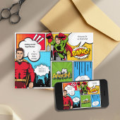 漫画本スーパーヒーロー男の子の赤ちゃんシャワー 招待状