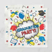 漫画本ポップ・アートの画卒業パーティー招待状! 招待状 (正面/裏面)