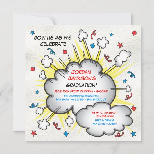 漫画本ポップ・アートの画卒業パーティー招待状! 招待状 (裏面)