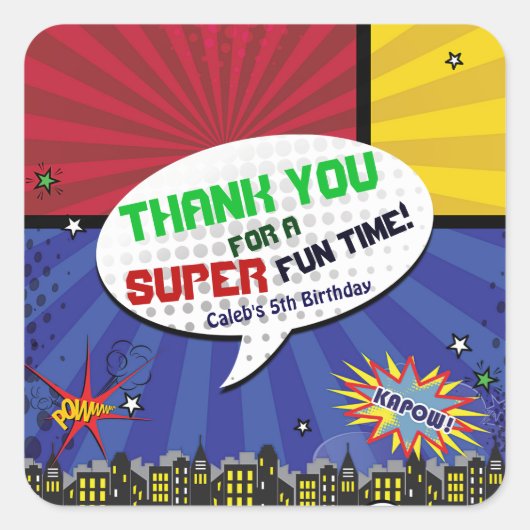 漫画本ポップ・アートの美術誕生日党賛成 スクエアシール (正面)