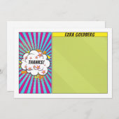 漫画漫画ブックバーまたはバルミツワーありがとう サンキューカード (正面/裏面)