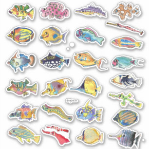 漫画熱帯礁の魚の水彩画の輪郭 シール