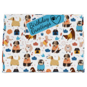 漫画熱狂する犬のシームレスなパターン大抱き枕 ラージペーパーバッグ (正面)