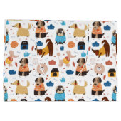 漫画熱狂する犬のシームレスなパターン大抱き枕 ラージペーパーバッグ (裏面)